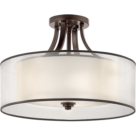Lampada A Soffitto Contemporanea Lacey Metallo Bronzo Antico Tessuto 4 Luci E27