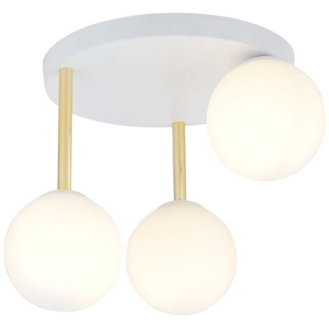 Lampada a Soffitto Dolce, Acciaio verniciato a polvere, Vetro, Bianco, Oro, 40x32x47 cm