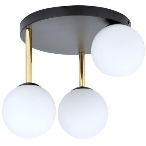 Lampada a Soffitto Dolce, Acciaio verniciato a polvere, Vetro, Nero, Oro, Bianco, 40x32x47 cm