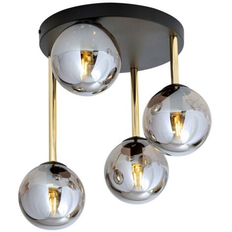 Lampada a Soffitto Dolce, Acciaio verniciato a polvere, Vetro, Nero, Oro, Grigio, 40x40x47 cm