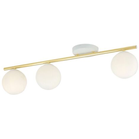 Lampada a Soffitto Monza, Acciaio verniciato a polvere, Vetro, Bianco, Oro, 80x20x14 cm