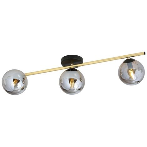 Lampada a Soffitto Splendi, Acciaio verniciato a polvere, Vetro, Nero, Oro, Grigio, 80x20x29 cm
