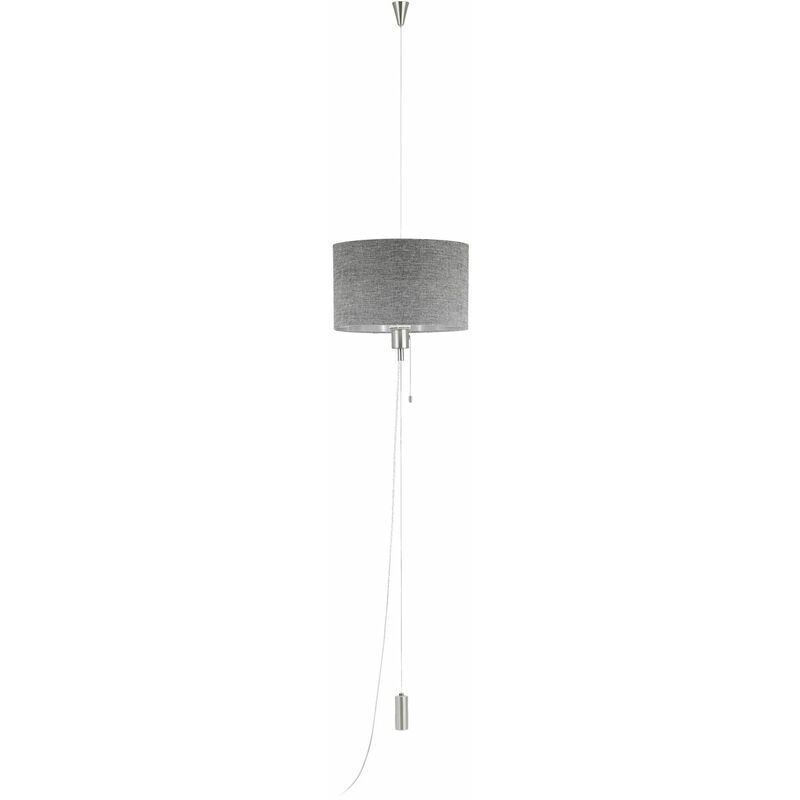 Image of Lampada a sospensione 1 Romano regolabile in altezza con tessuto interruttore, lino grigio 1X40W h: 150 ø 35 centimetri