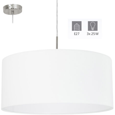 Lampada a sospensione 110 cm in metallo e tessuto bianco con altezza regolabile - Eglo Pasteri