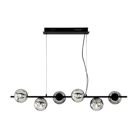Lampada a sospensione 120 cm in metallo e vetro soffiato Nero a 6 luci MONILE