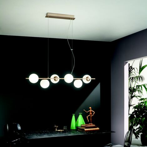 Lampada a sospensione 120 cm in metallo e vetro soffiato Oro a 6 luci MONILE
