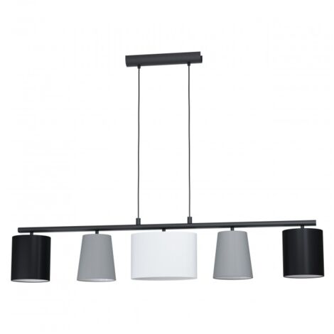 Lampada a sospensione 120x25,5x110 cm in metallo e tessuto grigio nero e bianco - Eglo Almeida