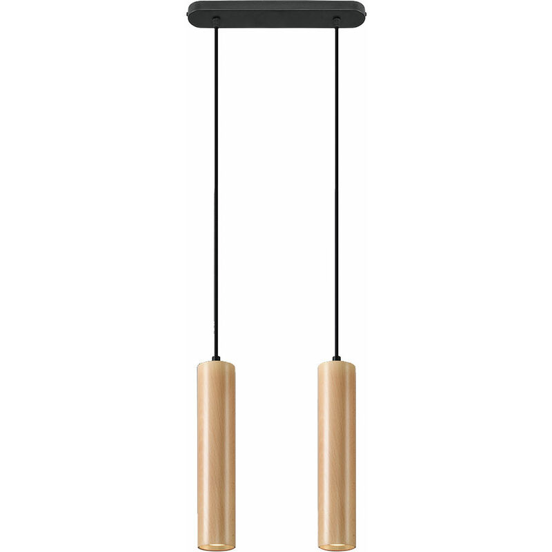 Image of Etc-shop - Lampada a sospensione 2 fiamme nero pendolo plafoniera sistema a binario stretto lampada a sospensione, in acciaio e legno, 2x GU10, LxH