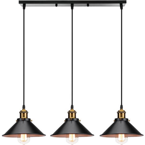 AXHUP Lampada a Sospensione, 3 Fili Lampadario da Soffitto con Ø22cm Paralume in Ferro, Illuminazione in Industriale Stile con Bronzo Edison E27 per Cucina Isaland Camera da Letto (Nero e Bianco)