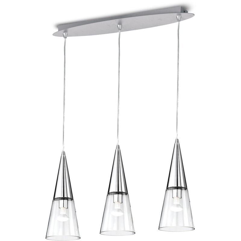 Sospensione Moderna Cono Metallo Cromo 3 Luci E14