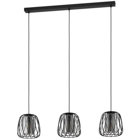 Lampada a Sospensione 3 Luci in Reticolato Nero Floresta Eglo