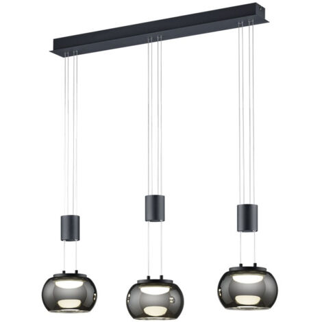 Lampada a sospensione 3 luci LED, nero opaco e cromato, L 82 cm, Madison