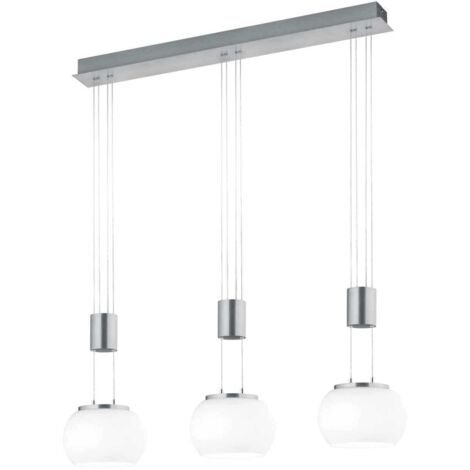 Lampada a sospensione 3 luci LED, nichel opaco e bianco, L 82 cm, Madison