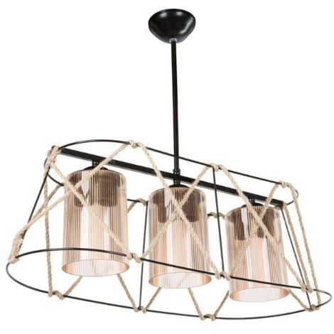 Lampada a sospensione 3 luci metallo nero e corda Gezegen ASZ0986