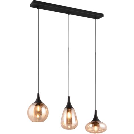 Lampada a sospensione 3 luci, nero opaco e ambra, L68 cm, Lumina