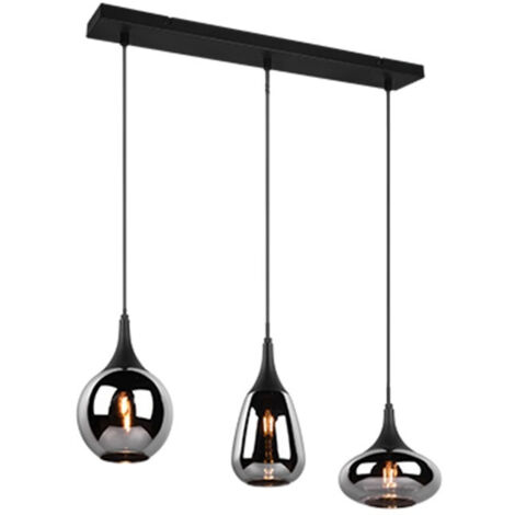 Lampada a sospensione 3 luci, nero opaco e cromato, L68 cm, Lumina