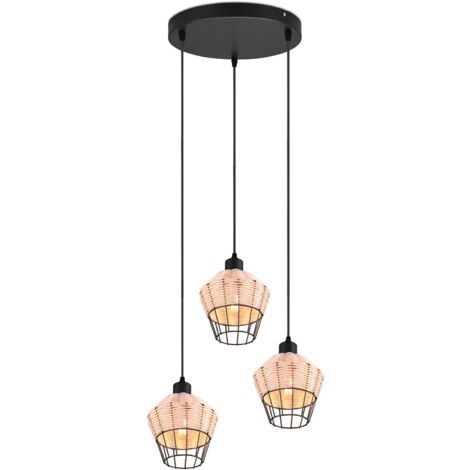 Lampada a sospensione 3 luci, rattan, finitura naturale, D41 cm, Borka