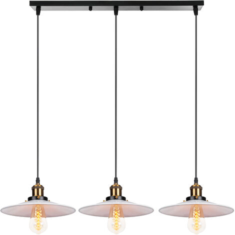 Lampada a Sospensione, 3 Luci Vintage Lampadario da Soffitto con Bronzo Base Edison E27, Illuminazione con Ø22cm Paralume per Cucina Isaland Camera da Letto (Bianco)
