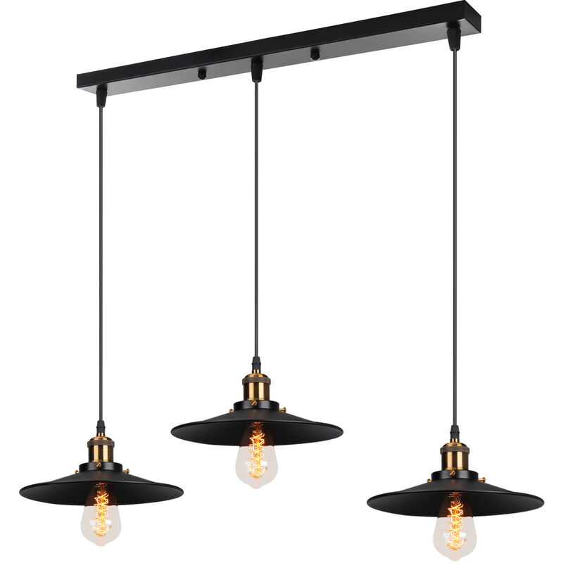 Image of Lampada a Sospensione, 3 Luci Vintage Lampadario da Soffitto con Bronzo Base Edison E27, Illuminazione con Ø22cm Paralume per Cucina Isaland Camera