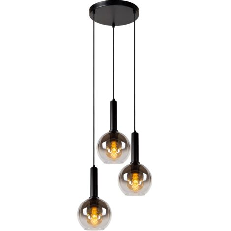 Lampada a sospensione 3 sfere fumé nere E27 Lucide