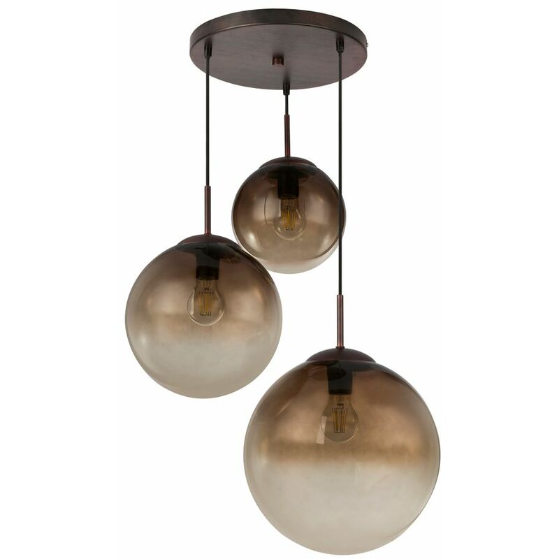 Image of Lampada a sospensione 3 palline vetro marrone soggiorno illuminazione sala da pranzo lampada faretto Globo 15865-3