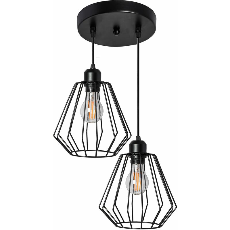 Image of Toolight - lampada a sospensione 392196 metallo loft nero 2-PUNTI luce E27 - nero