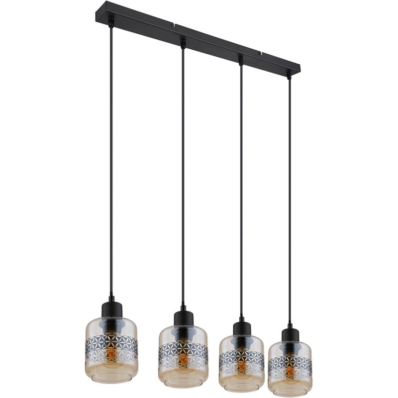 Image of Etc-shop - Lampada a sospensione 4 fiamme lampada a sospensione lampada da soggiorno lampada da tavolo da pranzo vetro ambrato, nastro decorativo