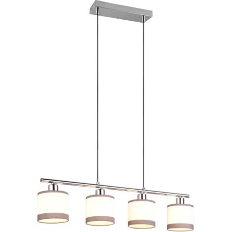 Lampada a sospensione 4 luci, metallo e tessuto, cromo e bianco, L75 cm, Davos