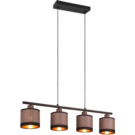 Lampada a sospensione 4 luci, metallo e tessuto, nero opaco e taupe, L75 cm, Davos