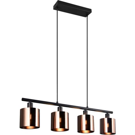 Lampada a sospensione 4 luci, metallo, nero e bronzo, L 75 cm, Jason