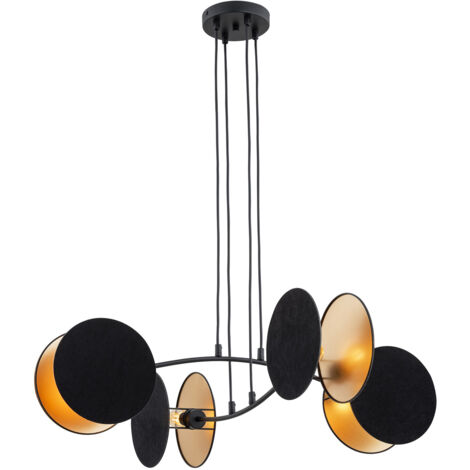 Lampada A Sospensione 4 Luci Moderna Nut In Acciaio Nero E Oro
