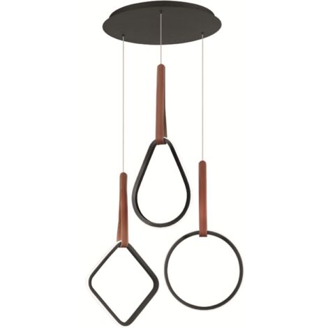 Lampada a sospensione 49 cm Led REGOLI in metallo con 3 elementi in ecopelle MIX