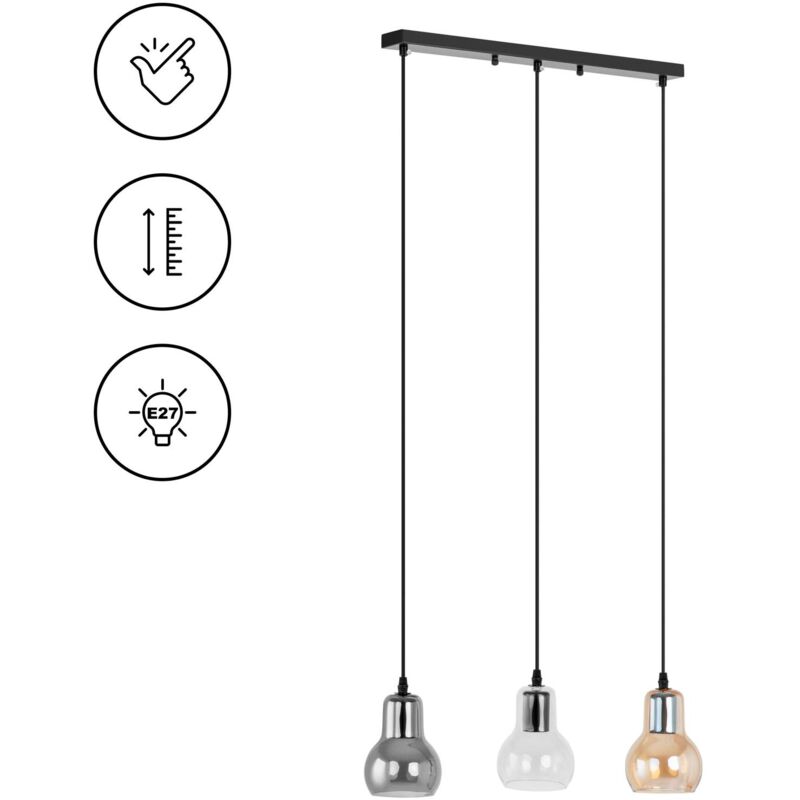 Lampada a sospensione 3 paralumi in vetro fumé E27...
