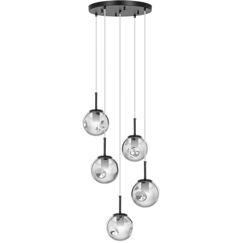 Image of Uniprodo - Lampada a sospensione - 5 punti luce - Forma sferica in vetro fumé Lampadari a sospensione Lampada a sospensione per interni - Nero