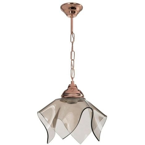 Lampada a sospensione 54h in rame e vetro fumè Volga
