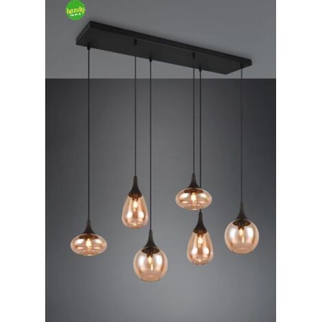 Lampada a sospensione 6 luci, metallo, nero opaco, 93,8x150x34,5 cm, Lumina