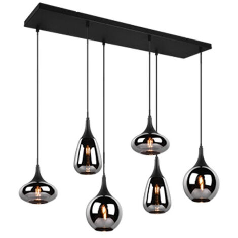 Lampada a sospensione 6 luci, nero opaco e cromato, L93 cm, Lumina