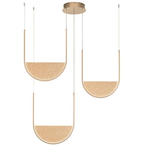 Lampada a sospensione 90 cm 3 Luci LED LOTUS con inserto in vetro granigliato ORO