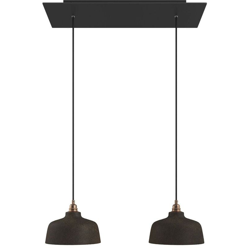 Image of Lampada a sospensione a 2 cadute con xxl Rose-One rettangolare 675 mm completa di cavo tessile e paralume Coppa Dibond Nero opaco - Senza lampadina