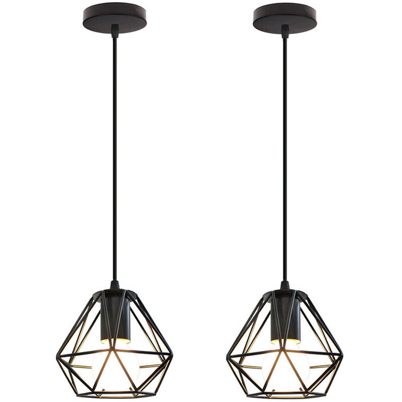 Lampada a Sospensione a Forma di Diamante Lampadario E27 16CM Lampada da Soffitto Vintage Metallo per Sala da Pranzo Camera da Letto - 2 Pezzi