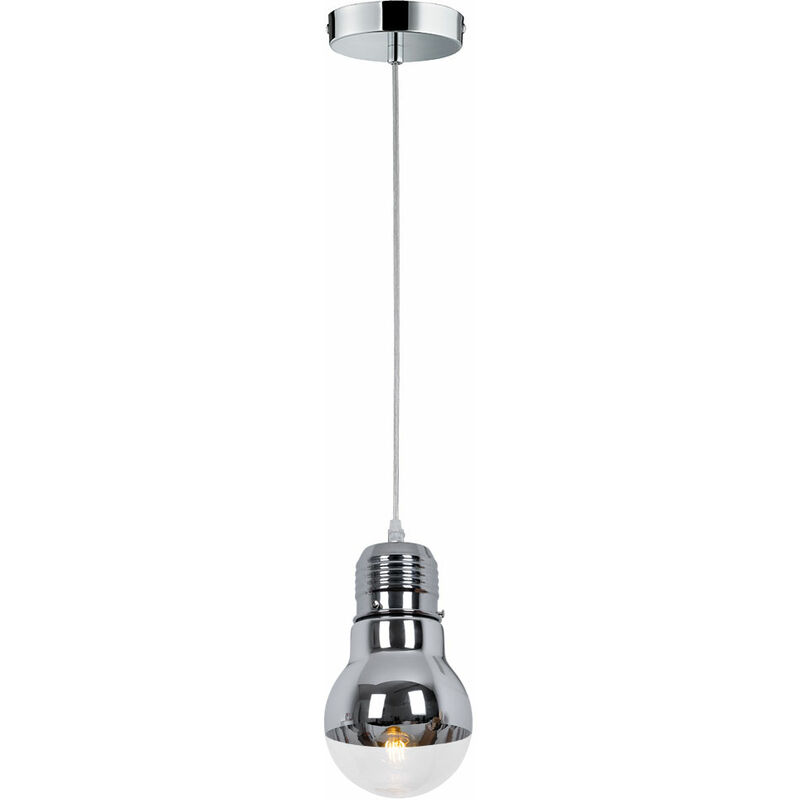 Image of Lampada a sospensione a forma di lampadina in vetro Lampada da sala da pranzo appesa retrò Lampadina a sospensione Retro Edison, color cromo, attacco