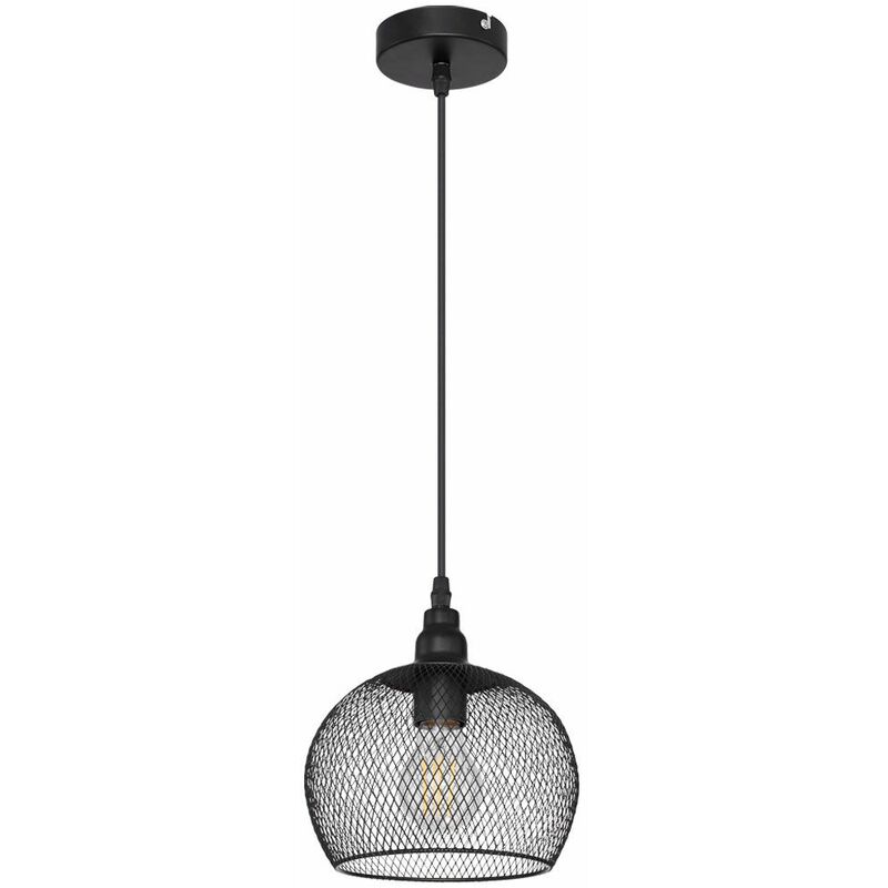 Image of Lampada a sospensione gabbia sala da pranzo illuminazione lampada da soffitto a pendolo nera in un set che include lampadine a led