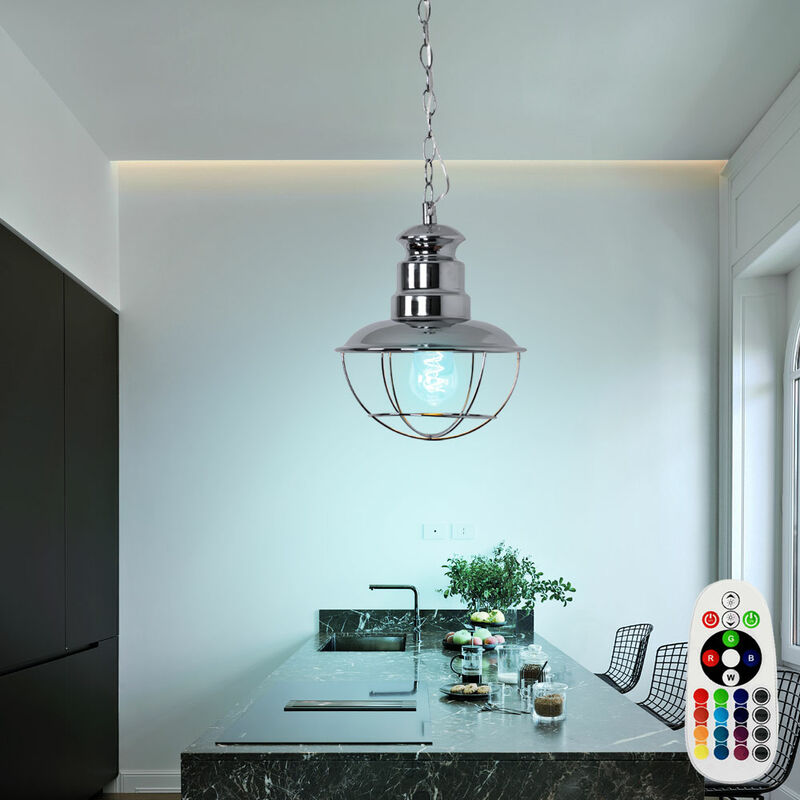 Image of Etc-shop - Lampada a sospensione a griglia lampada a sospensione lampada da sala da pranzo lampada a sospensione industriale gabbia argento,