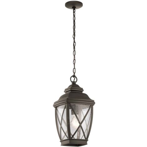Lampada a sospensione a lanterna a catena per esterni in vetro fuso ALU D 19,1 cm bronzo 1x E27