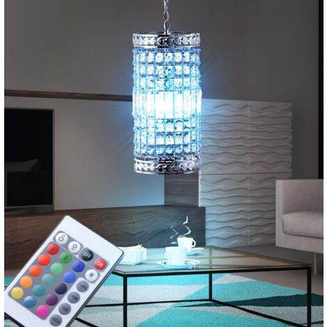 Lampada a sospensione a LED dimmerabile con telecomando lampada a sospensione lampada a sospensione in cristallo lampada a sospensione soggiorno, cambio colore RGB, acciaio acrilico, 8,5 W 806 lm bian
