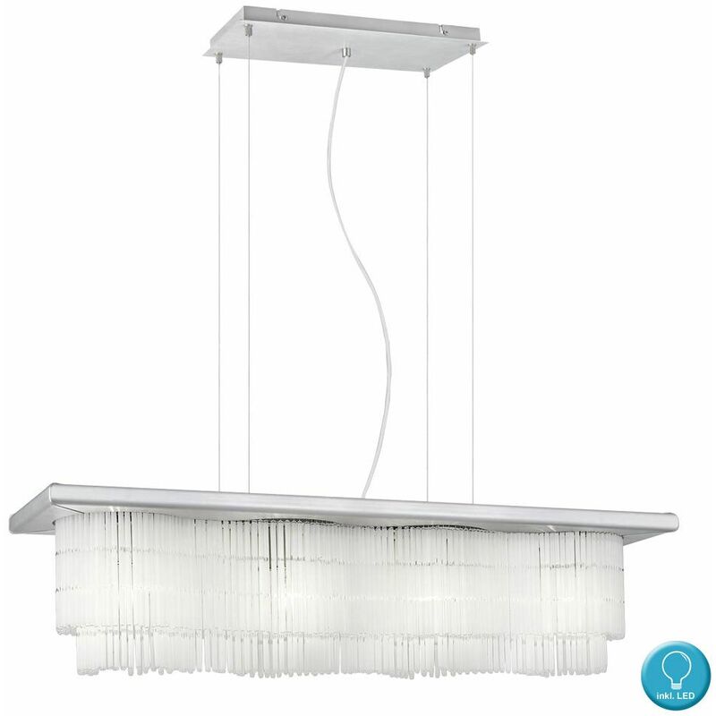Image of Lampada a sospensione a led in vetro per tende da soffitto Lampada a sospensione alu spazzolata in un set che include lampadine a led