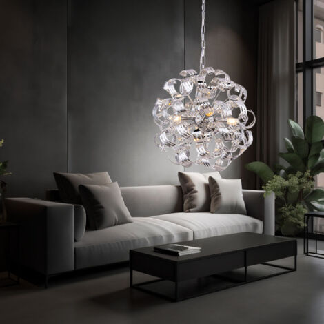Lampada a sospensione a LED lampada a sospensione lampada da tavolo da pranzo cromata lampada da soggiorno a sospensione 4 fiamme, metallo acrilico, 4x 4W 350lm bianco caldo, DxH 50x125 cm