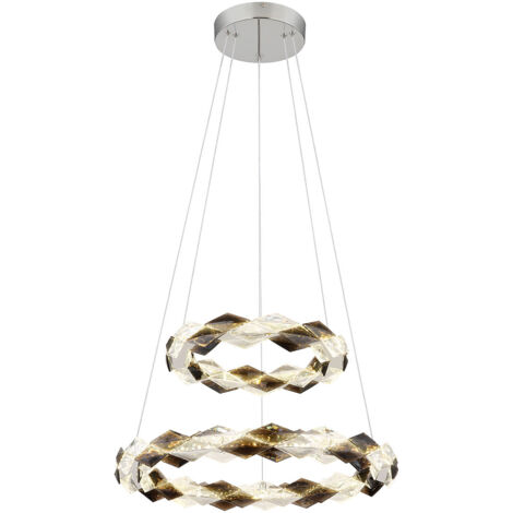 Lampada a sospensione a LED regolabile in altezza cristalli fumo chiaro, H 130 cm