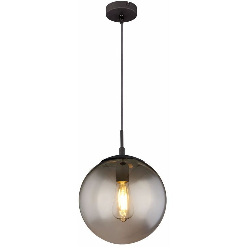 Image of Lampada a sospensione a soffitto a sfera con telecomando fumo lampada a sospensione in vetro per soggiorno dimmerabile in un set che include