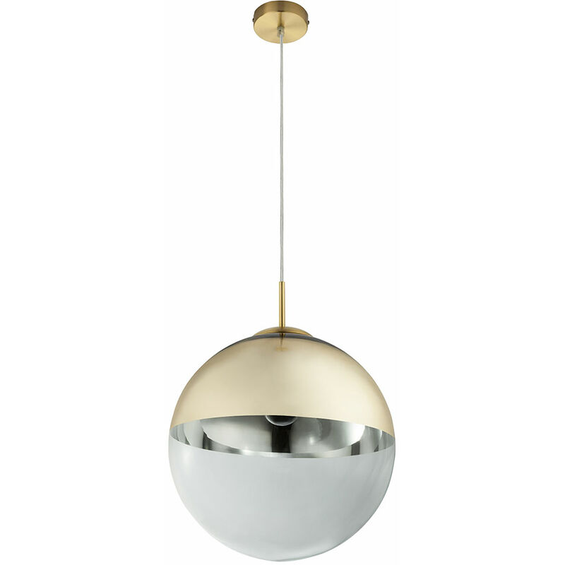 Image of Lampada da soffitto a sfera a pendolo da soggiorno in vetro a sospensione oro chiaro in un set che include lampadine a led